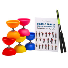 Diabolo-Set: Diabolobuch vom Starjongleur mit Diabolo und Handstäben
