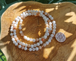 Mala Kette Blume des Lebens 108 Perlen - Jade Bergkristall Sonnenstein (MR11)