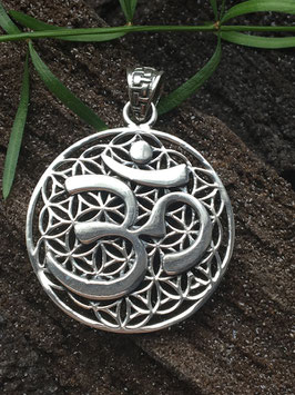 Anhänger 'Ohm mit Blume des Lebens' 925 Sterlingsilber AHS 019