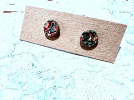 Ohrstecker rund rot/türkis/schwarz Marmor