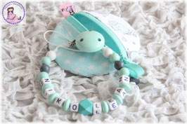 Set Nuggitäschli mit Nuggikette mint-weiss