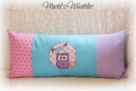 Patchworkkissen rosa-lila-türkis Eule