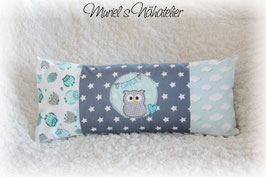 Patchworkkissen mint-grau "Eule"