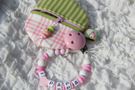 Set Nuggikette und Nuggitäschli rosa-grün
