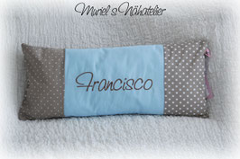Patchworkkissen taupe-hellblau