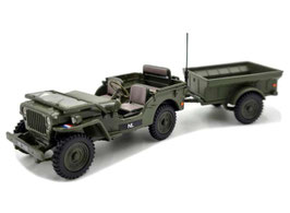 Jeep Willys NECAF 1/4 Ton NL offen 1955 dunkel Oliv mit Anhänger