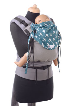 Huckepack Half Buckle Medium- grey/petrol airplanes