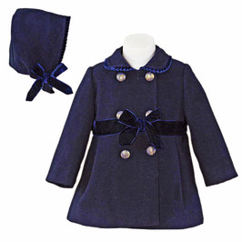 Miranda 女の子用ネイビーブルーのフレアコート、ボンネット付き/Elegant girls coat with hat navy blue