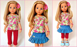 Puppenkleidung, 50 cm GÖTZ Hannah /-Happy Kidz, MARIE - Grün Bunt Jeans Beere