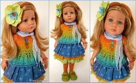 Puppenkleidung 36 cm GÖTZ Little Kidz, LOTTA - Gelb Grün Jeans, UNIKAT