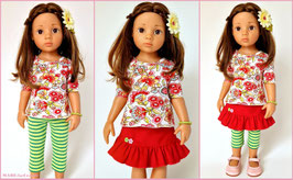 Puppenkleidung, 50 cm GÖTZ Hannah /-Happy Kidz, CLARA - Weiß Bunt Pink Apfelgrün