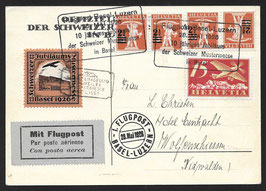 1926 1. Flugpost Basel-Luzern mit Vignette Jubiläums-Mustermesse Basel 1926