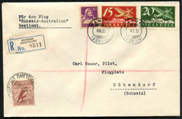 SF 33.2 a   Carl Nauer Australien-Flug Zürich - Sydney 9.3. - 23.5.1933 befördert 100 Expl.