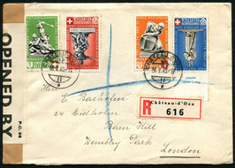 16.5.1940  Zensurbrief, eingeschrieben von Château-d-'Oex nach England