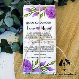 Invitación tableta de chocolate flores lilas
