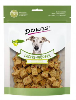 DOKAS Lachs-Würfel mit Goji Beeren, Matcha & Kokosöl 150g Hundesnack