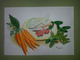 Kunstdruck Gemüsestillleben Aquarell 2015/70 * 55 cm