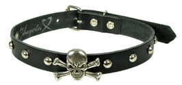 LEDERHALSBAND/CHOKER "SKULL + BONES"