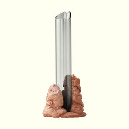 CATHARSIS - Sculptural Small Statement Vase for Flowers, Dusty Coral stone and smoked glass