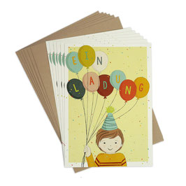 Einladungskarten zum Geburtstag 'Ballons' | 6er-Set