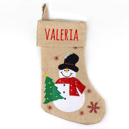 Calcetín Premium Yute Navidad muñeco de nieve personalizado mi pipo264