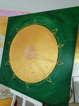 ♥ Goldenes Engelmandala - Hochwertiges Leinwand-Energiebild (Stärke 4,5 cm),  Größe 100 x 100  cm