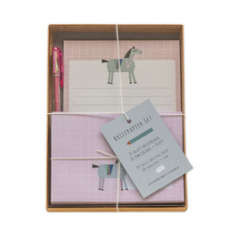 Briefpapier-Set Motiv Pferd mit Geschenkbox und Glitzer Stift