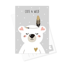 Postkarte Eisbär - Cute & Wild