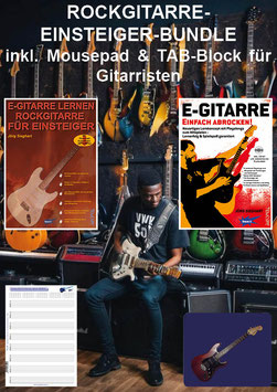 Rockgitarre-Einsteiger-Bundle inkl. Mousepad und TAB-Block für Gitarristen