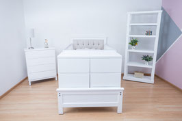 Cama Cuna Con Buros modelo Capiton color blanco con tapiz beige