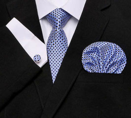 Cravate Bleu Ciel Soie Jacquard Boutons de Manchette Mouchoir