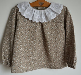 Blouse 5 ans gaze beige fleurie col broderie anglaise manches longues