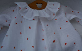 Blouse 3 mois double gaze blanche coeurs
