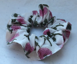 chouchou coton indien fleuri rose et vert