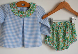 Ensemble 6 mois blouse vichy bleu boomer Liberty Betsy vert