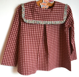 Blouse 4 ans vichy chocolat et rose détail Liberty Kattie and Millie
