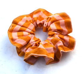 Chouchou coton indien rayé rose et orange