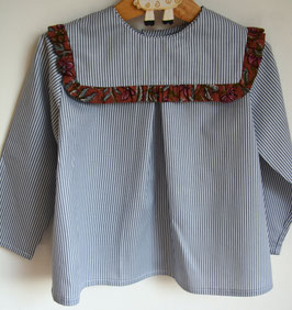 Blouse 4 ans rayures grises volant coton indien