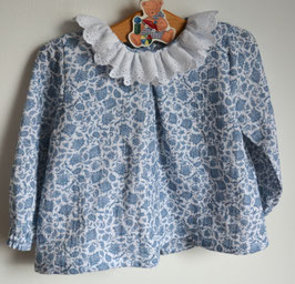 blouse 18 mois double gaze fleurie bleue col broderie anglaise
