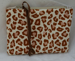 minie pochette léopard doublée rayures beiges