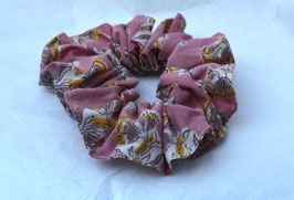 Chouchou voile de coton indien vieux rose fleuri