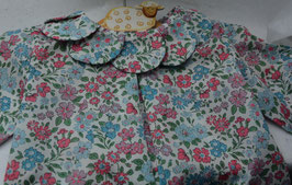 Blouse 6 mois Liberty Anabelle rose et bleu col pétales