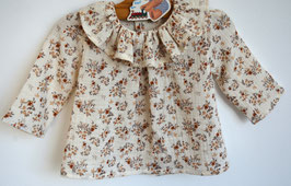 Blouse 6 mois double gaze écrue fleurie automne