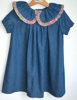 Robe 4 ans denim coton léger grand col brodé de Liberty Margaret