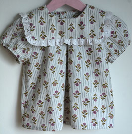 Blouse deux ans coton fleuri col carré bordé de broderie anglaise