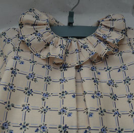 Blouse 6 mois coton écru fleuri bleu et vert