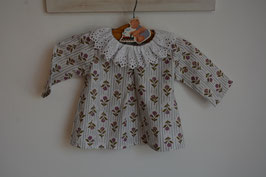 Blouse 3 mois coton fleuri et rayé, col broderie blanche