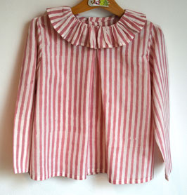 Blouse 5 ans coton indien rayures vieux rose manches longues