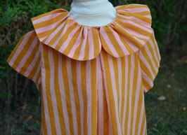 Blouse 4 ans coton indien bloc print rayé rose et ocre col Claudine froncé