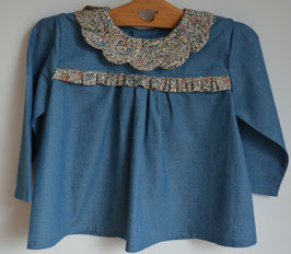Blouse 18 mois Denim col pétales Liberty Kattie and Millie